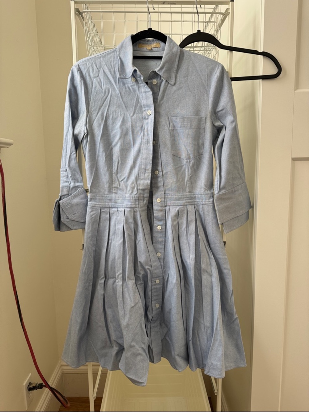 Michael Kors Light Blue Button-Front Pleated Shirt Dress
